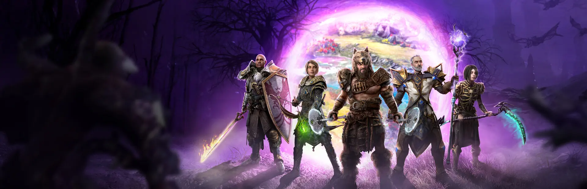Last Epoch key art: heroes in front of a glowing time rift